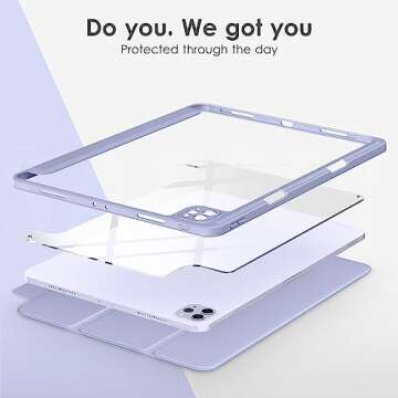 DTTOCASE for iPad Pro 12.9 Case 6th/5th/4th/3rd Generation 2022/2021/2020/2018,Clear Back Cover[Built-in Pencil Holder,Auto Sleep/Wake,Camera Protection] for 12.9-inch iPad Pro-Blue Purple