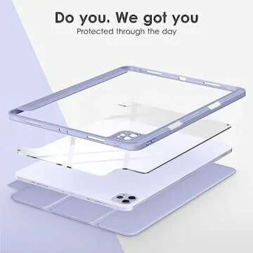 DTTOCASE for iPad Pro 12.9 Case 6th/5th/4th/3rd Generation 2022/2021/2020/2018,Clear Back Cover[Built-in Pencil Holder,Auto Sleep/Wake,Camera Protection] for 12.9-inch iPad Pro-Blue Purple