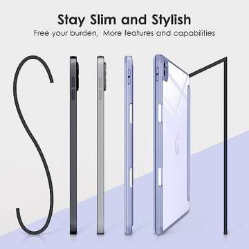 DTTOCASE for iPad Pro 12.9 Case 6th/5th/4th/3rd Generation 2022/2021/2020/2018,Clear Back Cover[Built-in Pencil Holder,Auto Sleep/Wake,Camera Protection] for 12.9-inch iPad Pro-Blue Purple