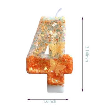Vibrant Orange Butterfly Number 4 Birthday Candle
