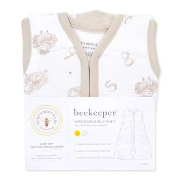 Burt's Bees Baby Beekeeper Wearable Blanket, Organic Cotton Swaddle 0.5 or 1.5 TOG, Newborn Essentials Shower Gift