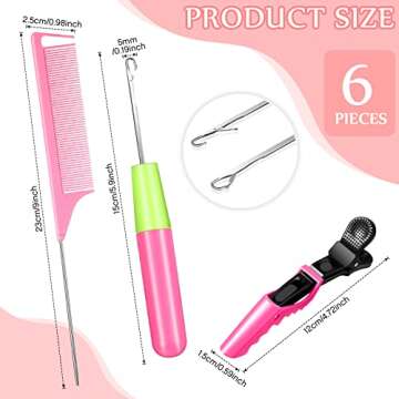 Crochet Hooks Set with Accessories - 6 Hair Needle Hooks, Rat Tail Comb, and 4 Alligator Clips for H...