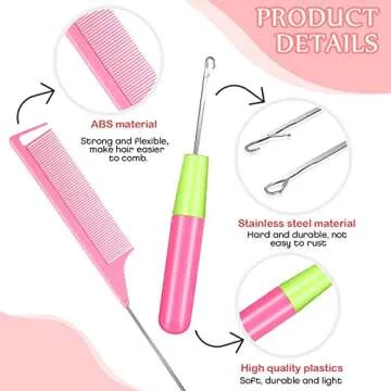Crochet Hooks Set with Accessories - 6 Hair Needle Hooks, Rat Tail Comb, and 4 Alligator Clips for Hair Braiding, Extensions, and All Ages