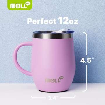 Mollcity Kids Tumbler with Handle 12 oz Stainless Steel Double Wall Vacuum Insulated Cup with Lids and Straws-Reusable Metal Tumbler for Girls (Purple Pink)