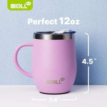 Mollcity Kids Tumbler with Handle 12 oz Stainless Steel Double Wall Vacuum Insulated Cup with Lids and Straws-Reusable Metal Tumbler for Girls (Purple Pink)