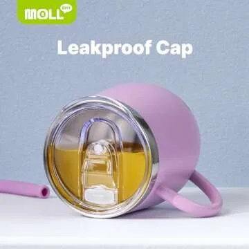 Mollcity Kids Tumbler with Handle 12 oz Stainless Steel Double Wall Vacuum Insulated Cup with Lids and Straws-Reusable Metal Tumbler for Girls (Purple Pink)