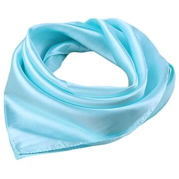 X&F Women's Solid Stain Charmeuse Neckerchief Square Scarf 23" * 23" Light Blue