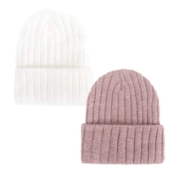 Newborn Baby Wool Hat Cap Set - Stylish Warm Hats (White & Pink)
