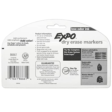 EXPO Fine Tip Black Low Odor Dry Erase Markers 4 Count