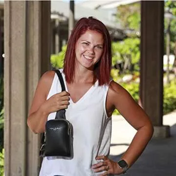 INICAT Sling Bag for Women Small Crossbody Bags Leather Fanny Pack for Travel Essentials(Black-317)