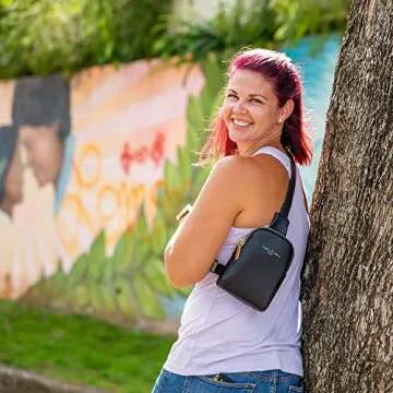 INICAT Sling Bag for Women Small Crossbody Bags Leather Fanny Pack for Travel Essentials(Black-317)