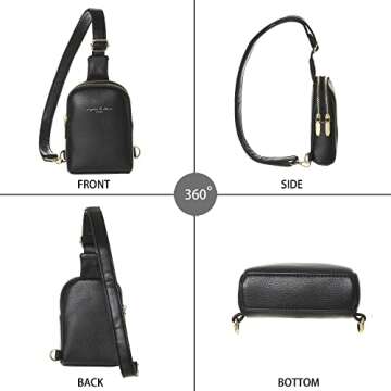 INICAT Sling Bag for Women Small Crossbody Bags Leather Fanny Pack for Travel Essentials(Black-317)