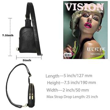 INICAT Sling Bag for Women Small Crossbody Bags Leather Fanny Pack for Travel Essentials(Black-317)