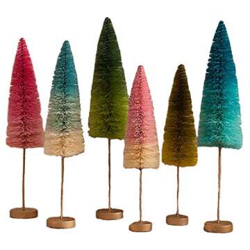 Bethany Lowe Ombre Pink Aqua Blue Green Tabletop Sisal Trees Set of Six
