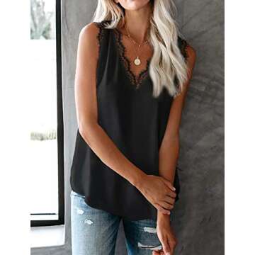 lime flare Women Sexy Lace Trim Satin Cami Tank Tops Dressy Silk Summer Camisole Shirt Blouse(Medium, Black Eyelash Lace)