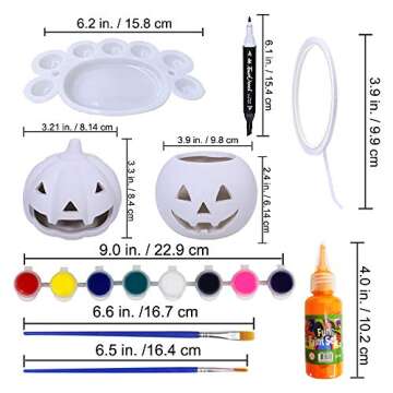 Winlyn 6 Sets DIY Ceramic Pumpkins Jack-o'-Lanterns Figurines Paint Craft Kit Unpainted Bisque Ceram...