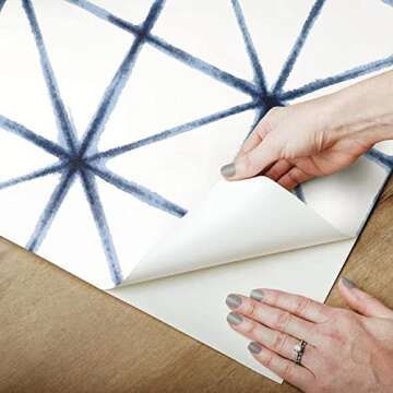 RoomMates RMK10844WP Denim Blue Modern Abstract Peel and Stick Wallpaper 20.5" x 16.5 feet