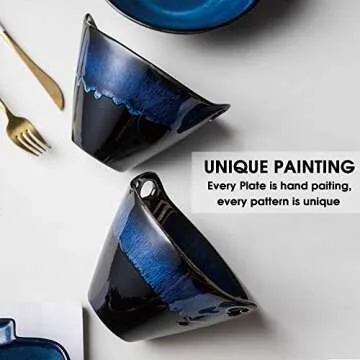 Farielyn-X Porcelain Ramen Bowls Set of 2(8 pcs), 28 Ounce Japanese Ramen Udon Noodle Miso Bowl with Chopsticks & Spoons & Dipping Dishes, Unique Reactive Glaze Bowl, Dishwasher & Microwave Safe