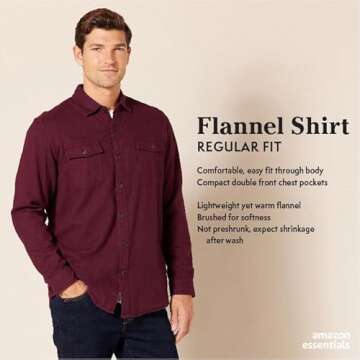 Amazon Essentials Men's Long-Sleeve Flannel Shirt - Black Burgundy Plaid - Regular Fit