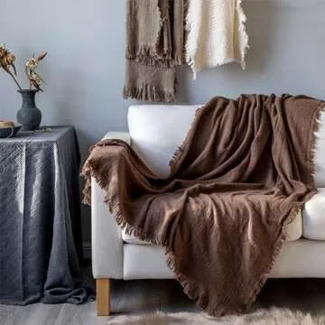 GLORY SEASON 100% Cotton Throw Blanket with Fringe Tassels