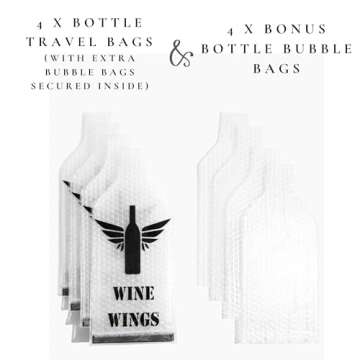 WINE WINGS - UPGRADED 4 Pack [8 pcs] Reusable Wine Bags for Travel, Leakproof Wine Bottle Protector Sleeves Carrier, Suitcase Airplane Cruise Car, Alcohol Liquor Case