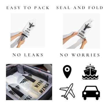 WINE WINGS - UPGRADED 4 Pack [8 pcs] Reusable Wine Bags for Travel, Leakproof Wine Bottle Protector Sleeves Carrier, Suitcase Airplane Cruise Car, Alcohol Liquor Case