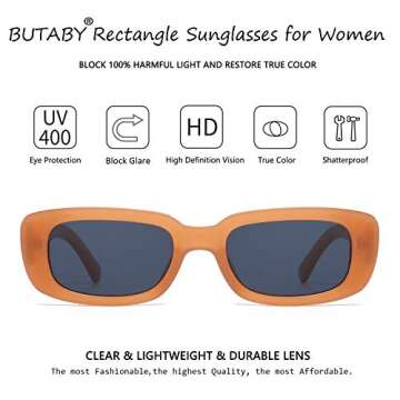 BUTABY Rectangle Sunglasses for Women Retro Driving Glasses 90’s Vintage Fashion Narrow Square Frame UV400 Protection Beige