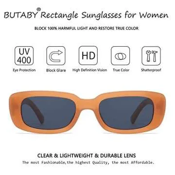 BUTABY Rectangle Sunglasses for Women Retro Driving Glasses 90’s Vintage Fashion Narrow Square Frame UV400 Protection Beige