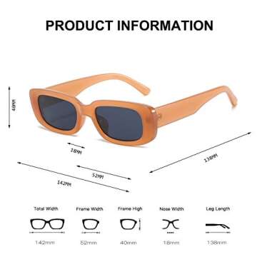 BUTABY Rectangle Sunglasses for Women Retro Driving Glasses 90’s Vintage Fashion Narrow Square Frame UV400 Protection Beige