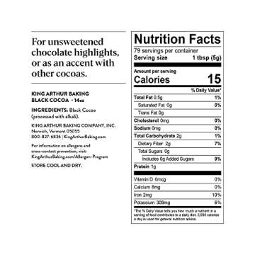 King Arthur Black Cocoa: Dutch Processed Cocoa Powder for Baking - Intense Dark Chocolate Flavor, Unsweetened, Perfect for Cakes, Cookies & Frosting - 14 oz Resealable Bag