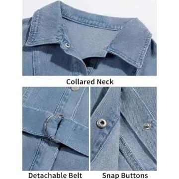 Fisoew Women's Denim Mini Dress Casual Stylish Button Down