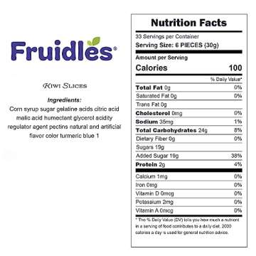 Fruidles Sour Kiwi Slices, Soft Chewy Gummy Candy, Fat-Free (1 Pound)