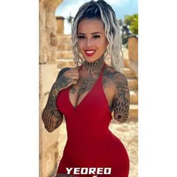YEOREO Woman's V Neck Sexy Workout Jumpsuit Red XL