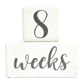 Premium Solid Wood Baby Milestone Age Blocks + Gift Box | Soft White Stained Natural Pine | Weeks Mo...