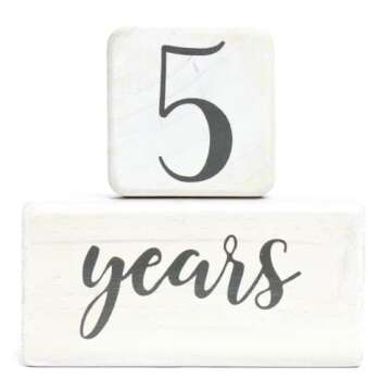Premium Solid Wood Baby Milestone Age Blocks + Gift Box | Soft White Stained Natural Pine | Weeks Months Years Grade Newborn Photo Props | Perfect Pregnancy Gift and Keepsake, Month Photos