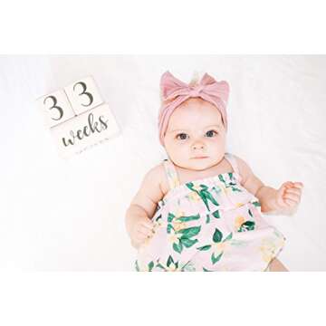 Premium Solid Wood Baby Milestone Age Blocks + Gift Box | Soft White Stained Natural Pine | Weeks Months Years Grade Newborn Photo Props | Perfect Pregnancy Gift and Keepsake, Month Photos