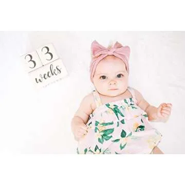 Premium Solid Wood Baby Milestone Age Blocks + Gift Box | Soft White Stained Natural Pine | Weeks Months Years Grade Newborn Photo Props | Perfect Pregnancy Gift and Keepsake, Month Photos