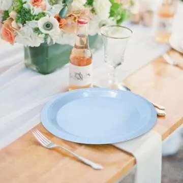 FALIZIFU 50 Pcs Light Blue Paper Plates 7 Inch Blue Dessert Plates Disposable Dinner Plates for Baby Shower Bridal Shower Birthday Party Supplies Disposable Paper Plates