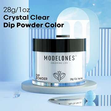 Modelones Dip Powder Clear Color, Nail Dipping Powder French Nail Art, 28+ Long-Lasting Build Powder Pro System Salon DIY at Home No Needed Lamp Cured