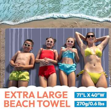 LIFENSTEO Turkish Beach Towel - 40x71 Inch Oversized Sand Resistant & Quick Drying Towel