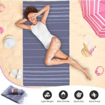LIFENSTEO Turkish Beach Towel - Oversized, Quick Drying, 100% Cotton