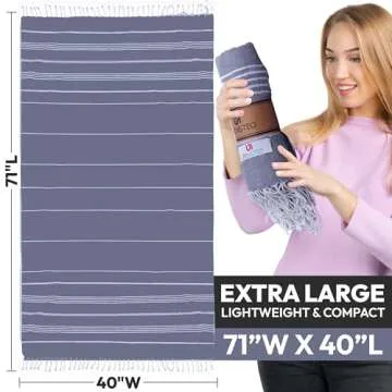 LIFENSTEO Turkish Beach Towel - Oversized, Quick Drying, 100% Cotton