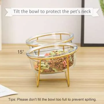 Elevated Dog Bowls for Small Dogs - 2 Glass Bowls with Gold Iron Stand - Raised Pet Dish Set for Food and Water - Comfortable Feeding