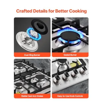 VEVOR 24 inch Stylish and Safe Gas Cooktop for Any Kitchen