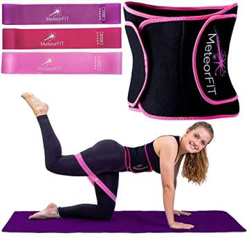 MeteorFIT Sweat Band Waist Trainer For Women 2-in-1 Corset Cincher Belt + Sweet Resistance Bands Set (SM)