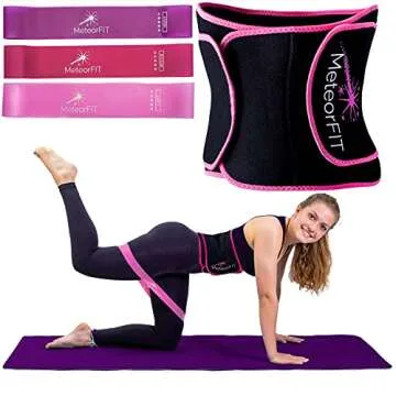 MeteorFIT Sweat Band Waist Trainer For Women 2-in-1 Corset Cincher Belt + Sweet Resistance Bands Set (SM)