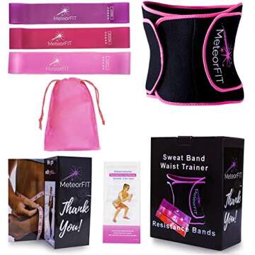 MeteorFIT Sweat Band Waist Trainer For Women 2-in-1 Corset Cincher Belt + Sweet Resistance Bands Set (SM)