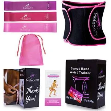MeteorFIT Sweat Band Waist Trainer For Women 2-in-1 Corset Cincher Belt + Sweet Resistance Bands Set (SM)
