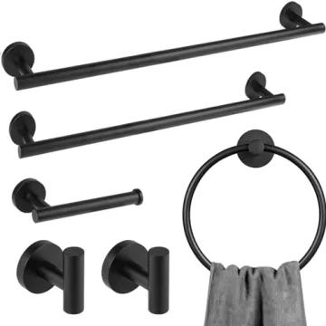 6-Piece Matte Black Bathroom Hardware Accessories Set - Lava Odoro