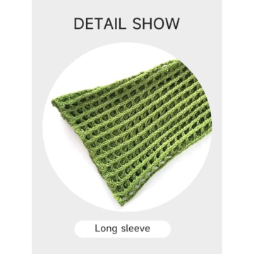 KEOMUD Women Mesh Crochet Crop Top Long Sleeve Hollow Out Cropped Knit Sweater Bikini Beach See Through Cover Ups Green Medium